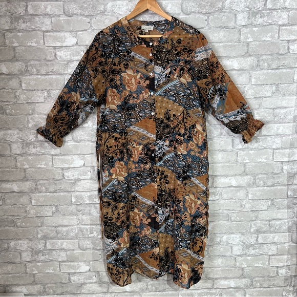 Chenault Women's XL Sheer Button Up Duster with Puff Sleeves. Cinched Waist. EUC - Picture 2 of 10